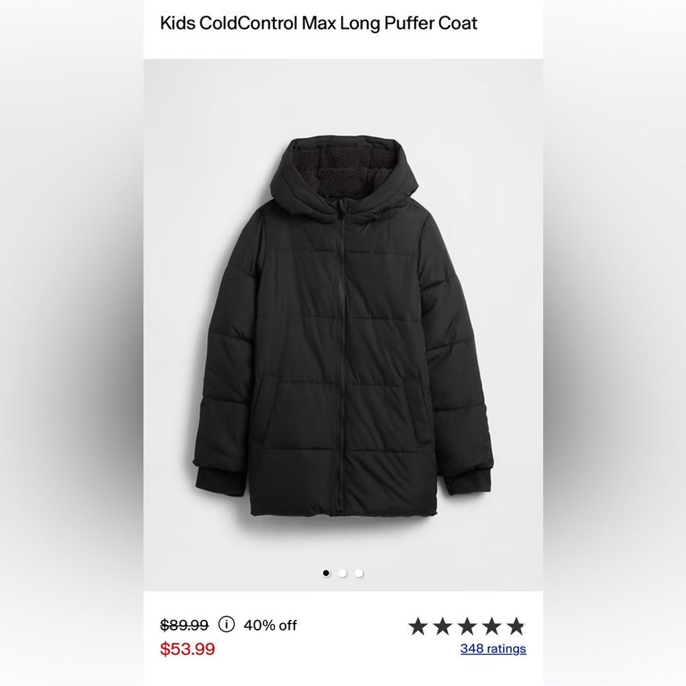 GAP Kids Black Long Puffer Coat with Hood